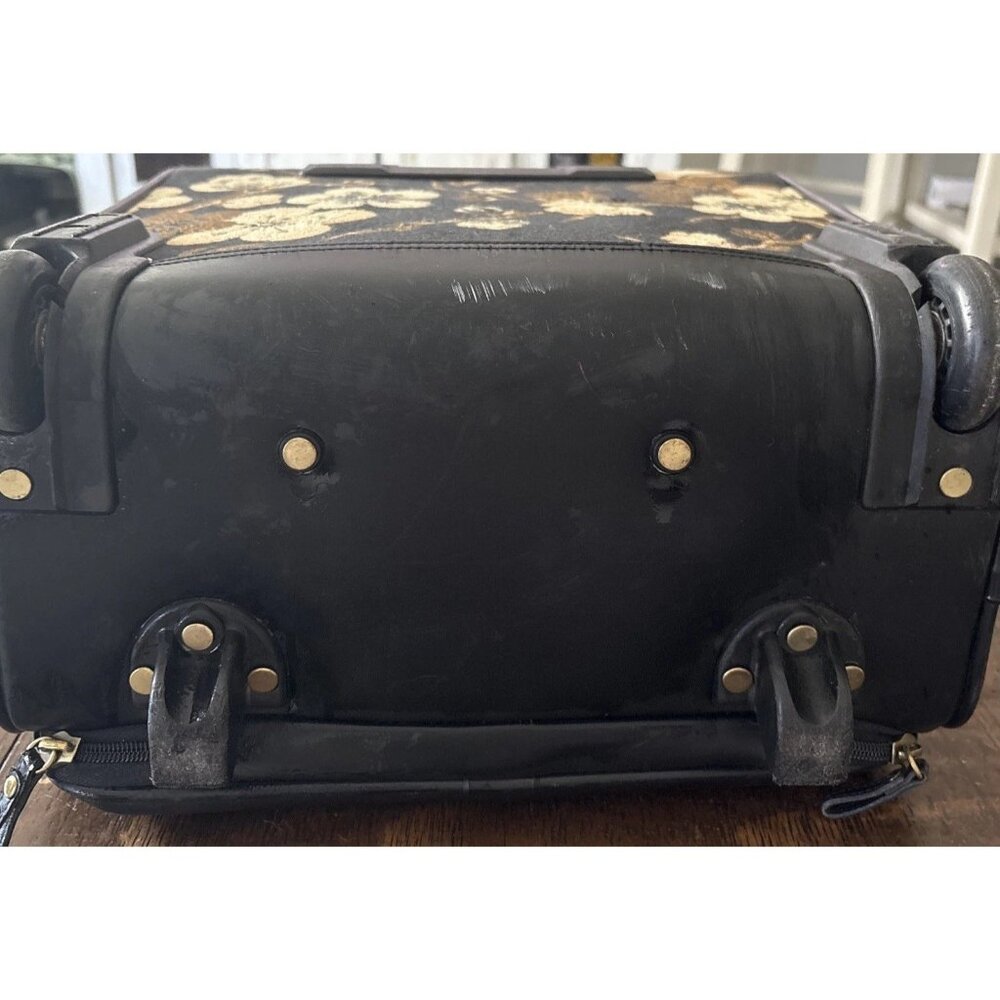 Vintage 14 x 14 x 8”Rolling Travel Duffle Luggage Black Hibiscus Hawaii Floral - Picture 13 of 16
